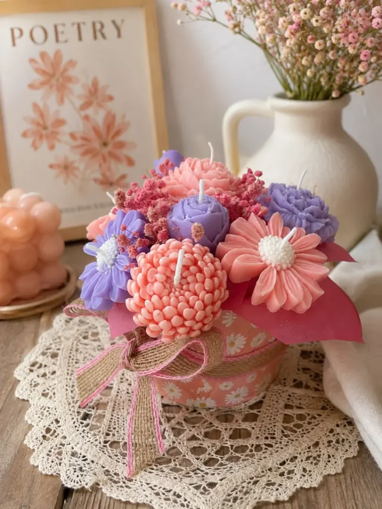 Bouquet de bougies artisanales rose et violet – Les Bougies Yonnaises