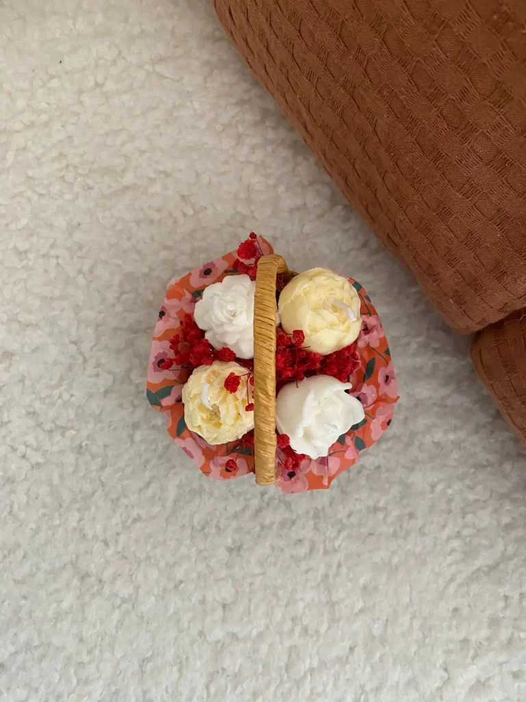 BOUQUETS DE BOUGIES panier perle bougies parfum monoi jaune blanc rouge2